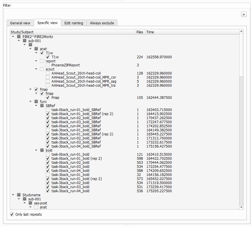 BIDS Manager specific filter view