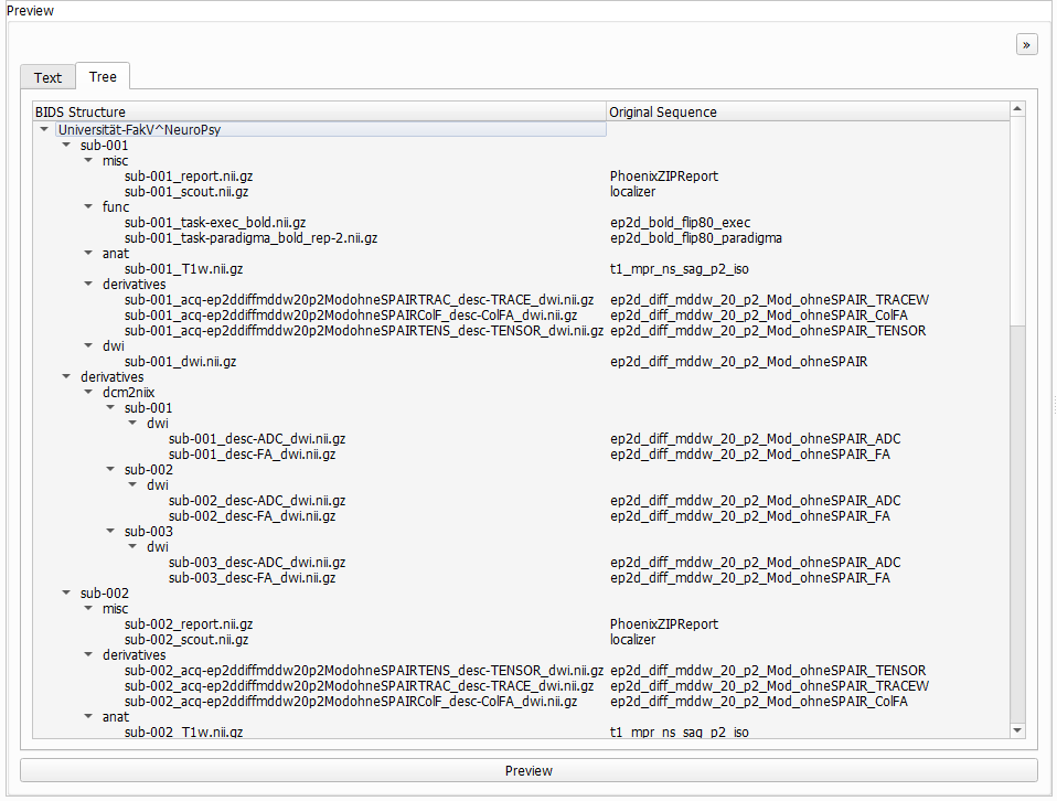 BIDS Manager preview tree