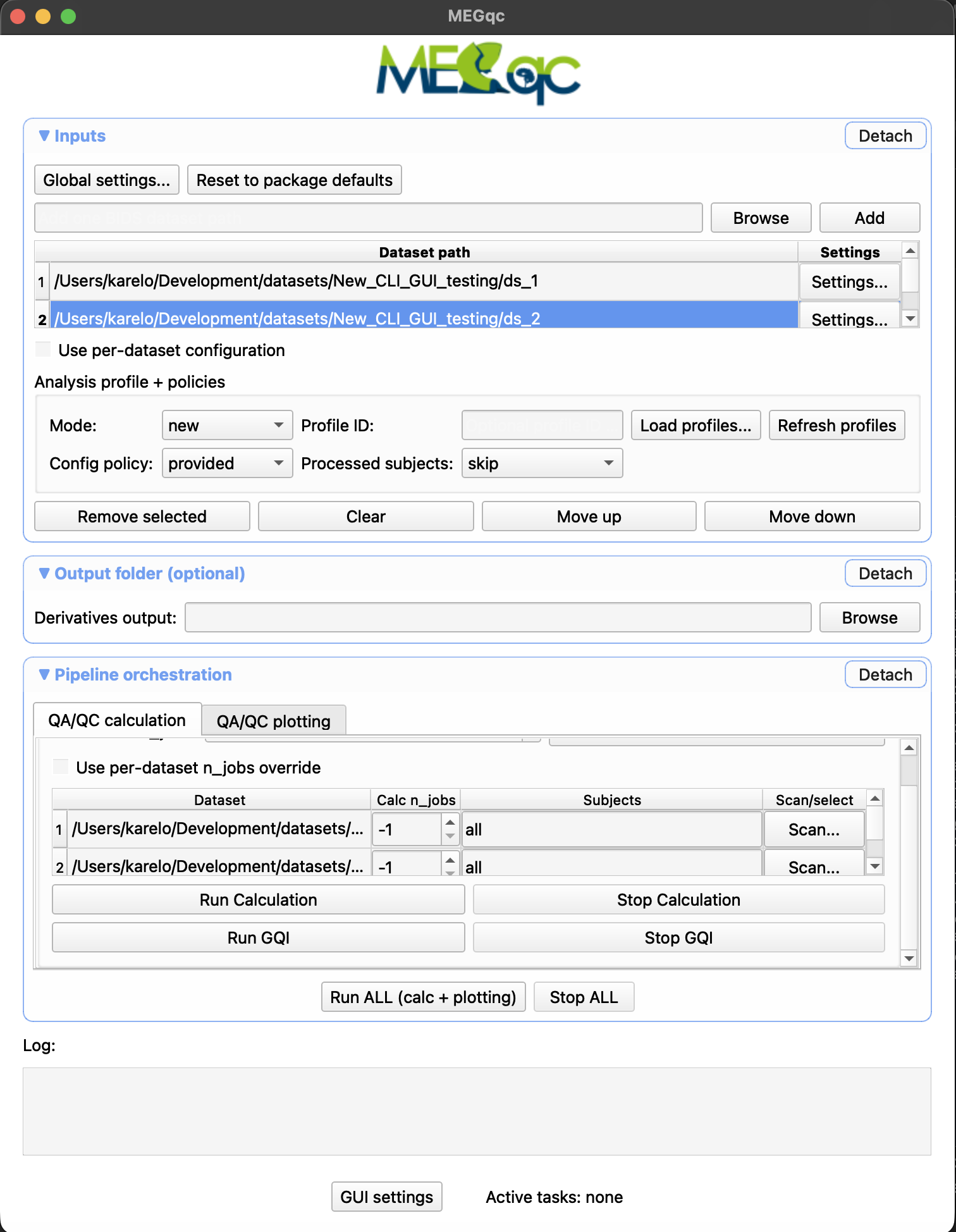 MEEGqc light GUI main window